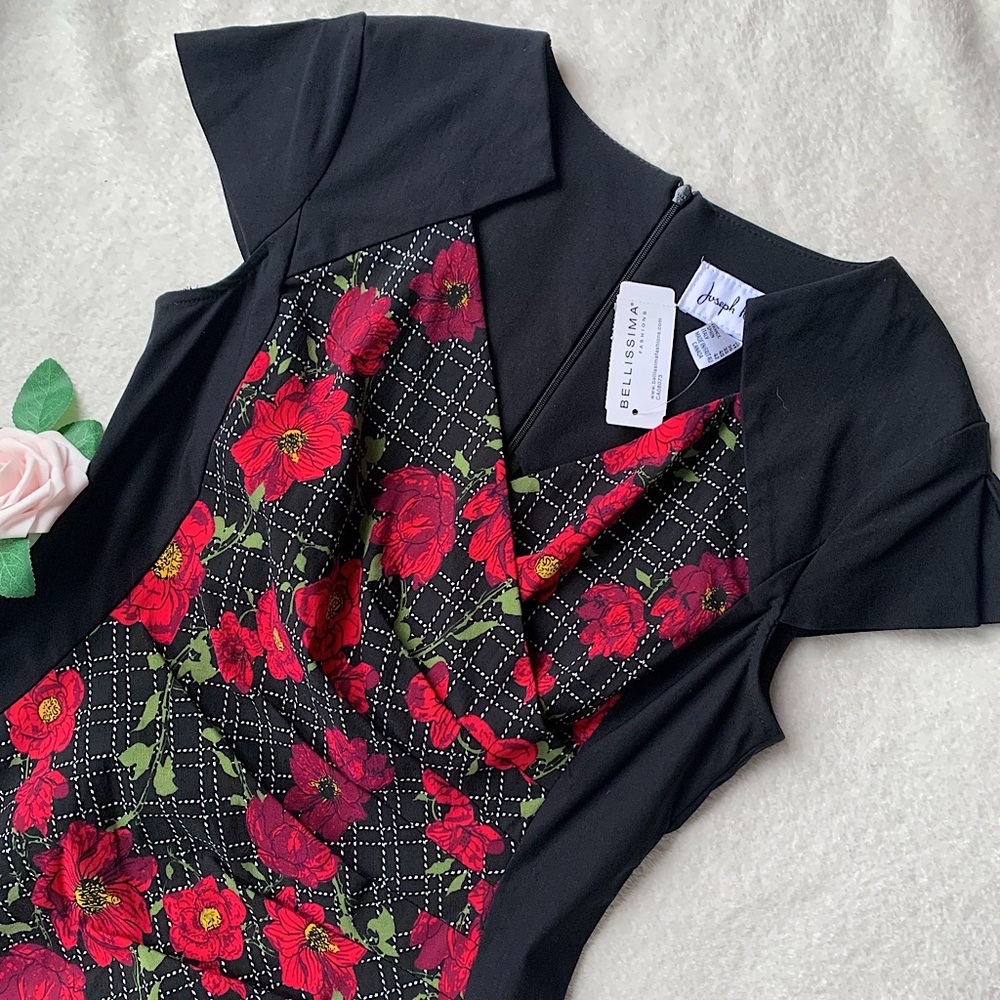 Joseph Ribkoff Red and Black Floral Fitted Dress